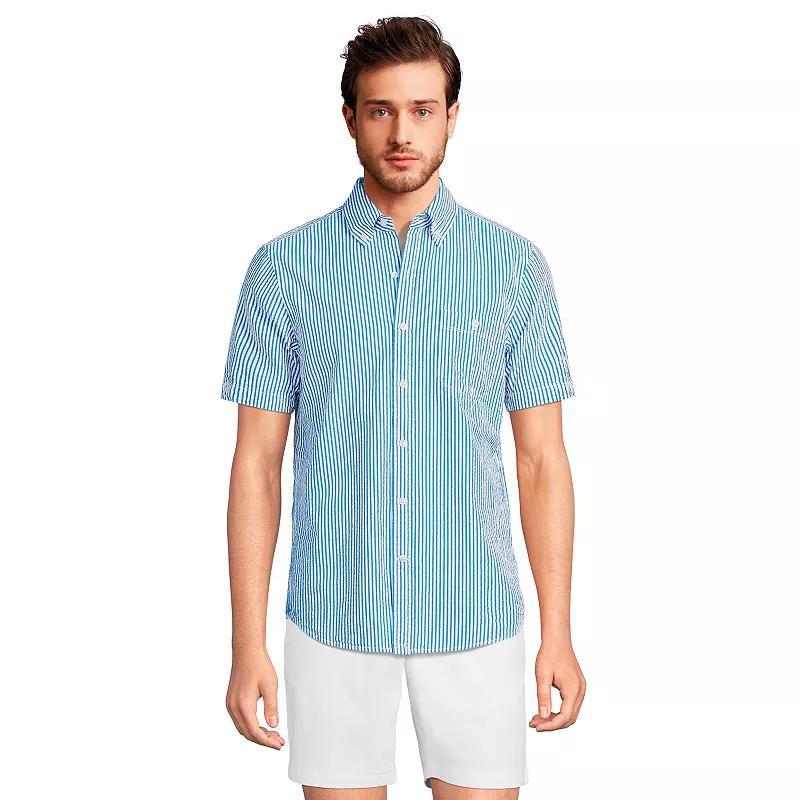 Tall Lands End Traditional-Fit Button-Down Seersucker Shirt, Mens Blue Pin Stripe Product Image