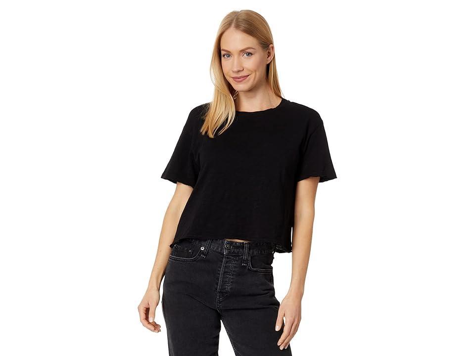 bobi Los Angeles Raw Edge Cropped Tee (Black) Women's Clothing Product Image