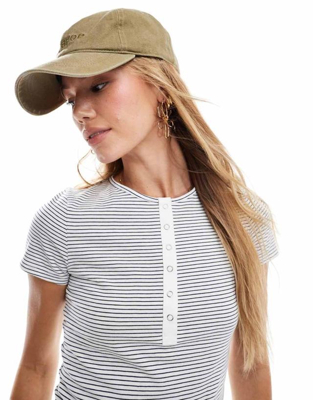 Miss Selfridge snaps t-shirt in navy and white stripe Product Image