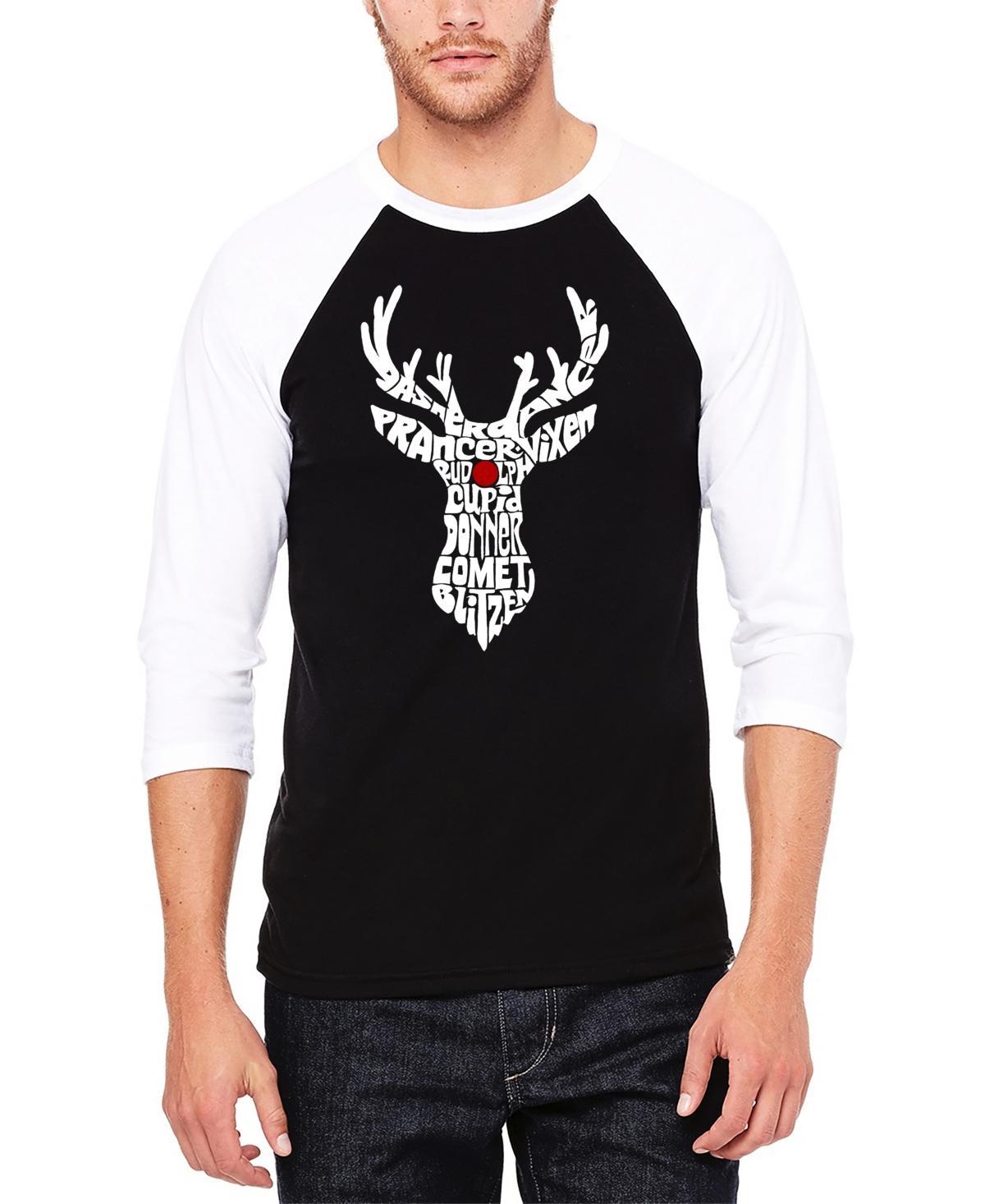 La Pop Art Mens Raglan Baseball Santas Reindeer Word Art T-shirt - Black Product Image