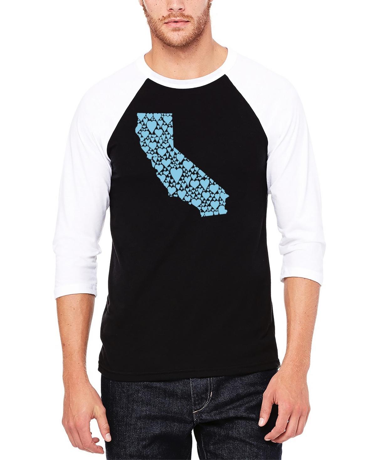 La Pop Art Mens Raglan Baseball 3/4 Sleeve California Hearts Word Art T-shirt - Black Product Image