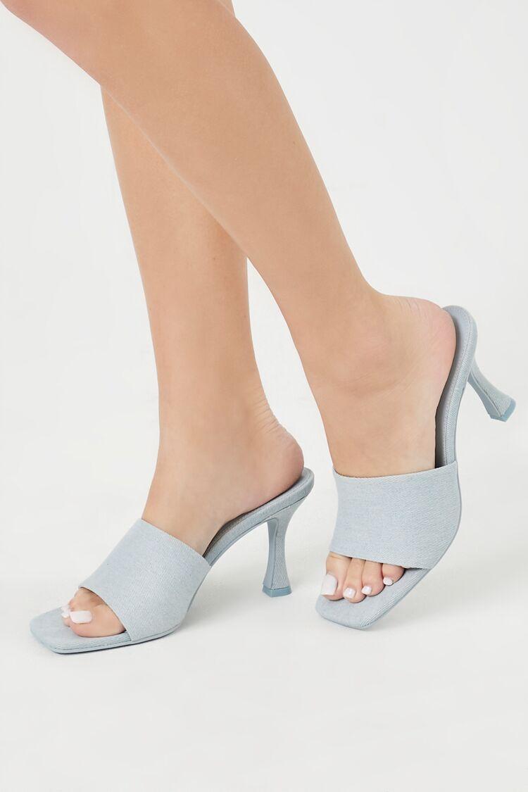 Denim Open-Toe Spool Heels | Forever 21 Product Image