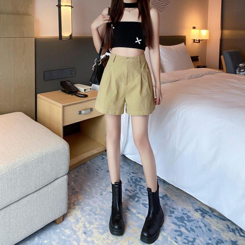 High Waist Plain Shorts Product Image