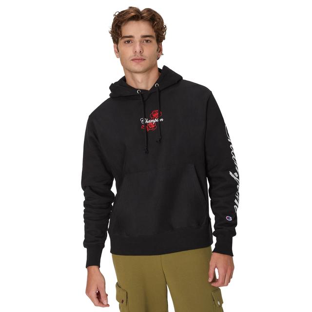 Mens Champion Arena Reverse Weave Hoodie, Roses Script Logo Black XL Product Image