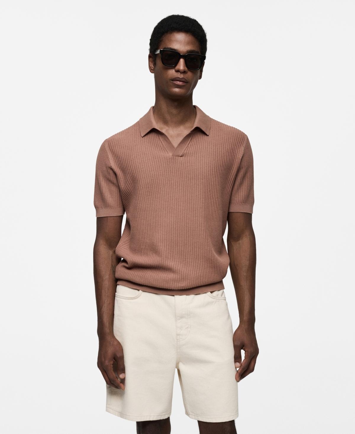 MANGO MAN - Ribbed cotton knitted polo shirt nudeMen Product Image