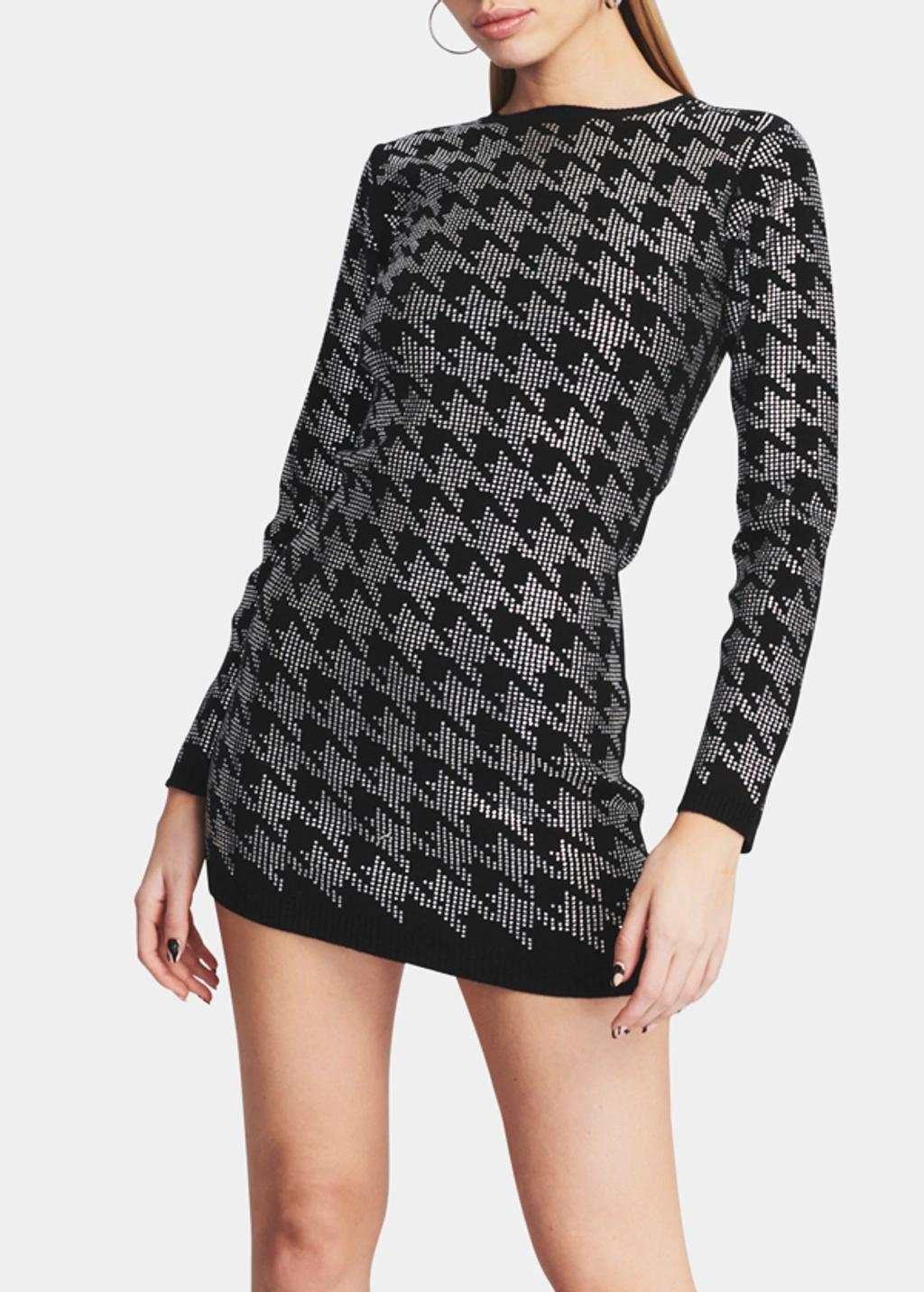 Leanna Crystal-embellished Knit Mini Dress In Black Silver Houndstooth Product Image