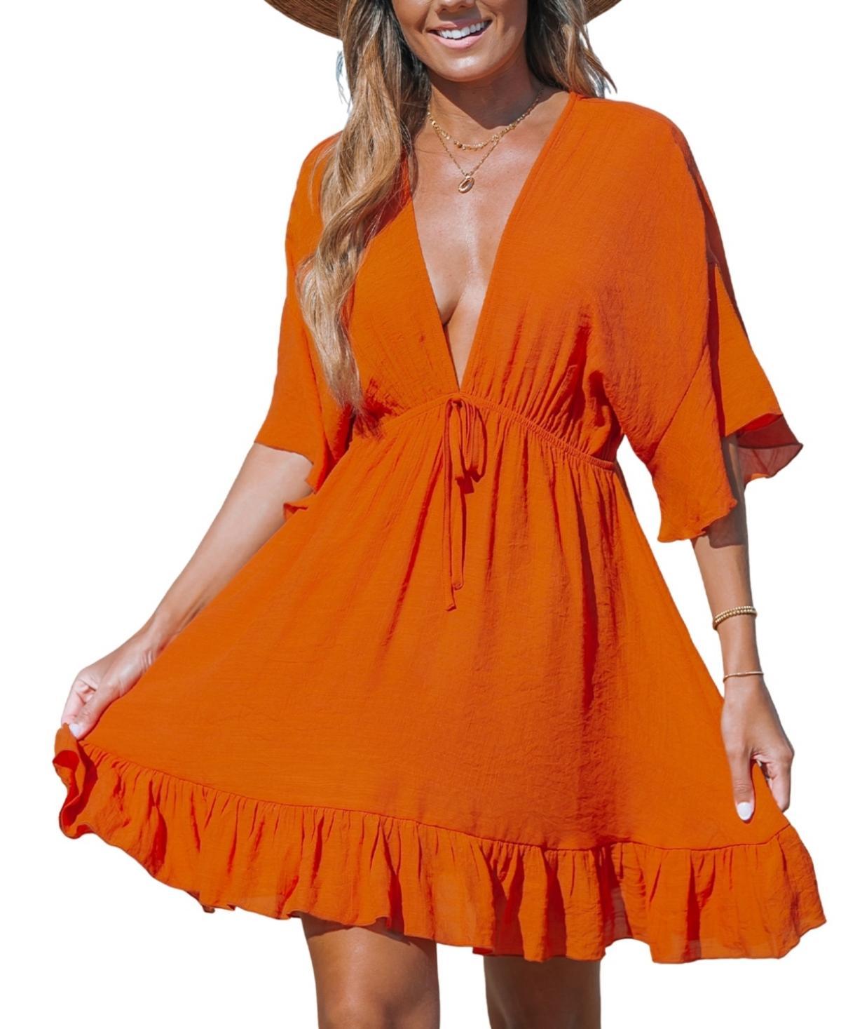 Womens Ruffled Tie Front Mini Cover-Up Dress Product Image