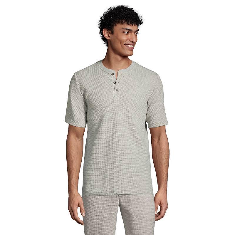 Mens Lands End Waffle Pajama Sleep Henley Gray Grey Product Image