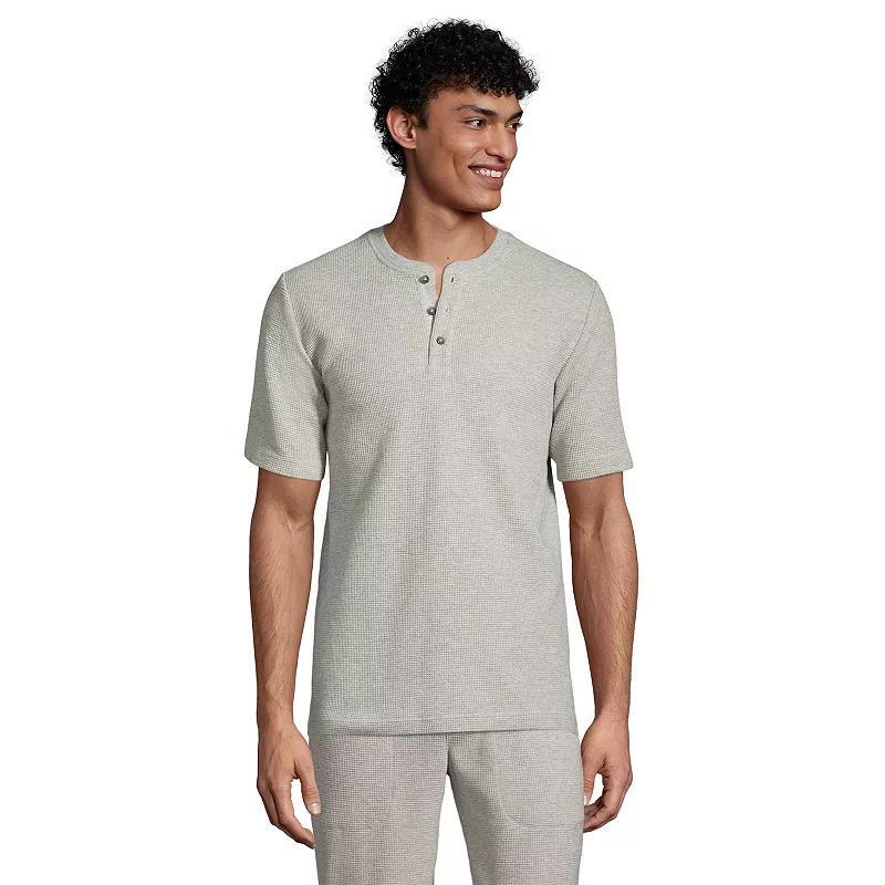 Mens Lands End Waffle Pajama Sleep Henley Gray Grey Product Image