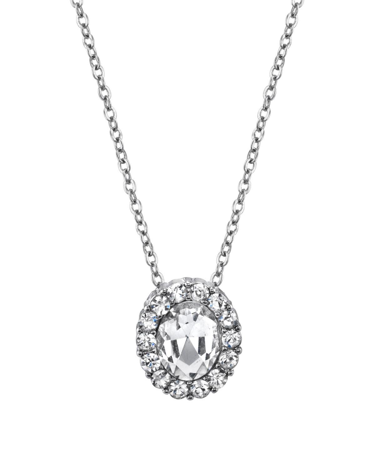 1928 Jewelry Silver Tone Crystal Oval Pendant Necklace, Womens, White Product Image