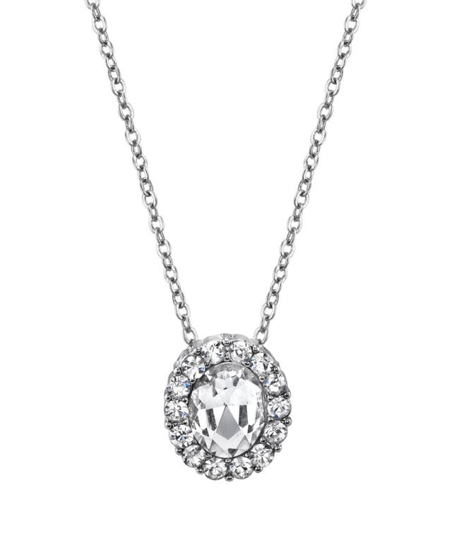 1928 Jewelry Silver Tone Crystal Oval Pendant Necklace, Womens, White Product Image