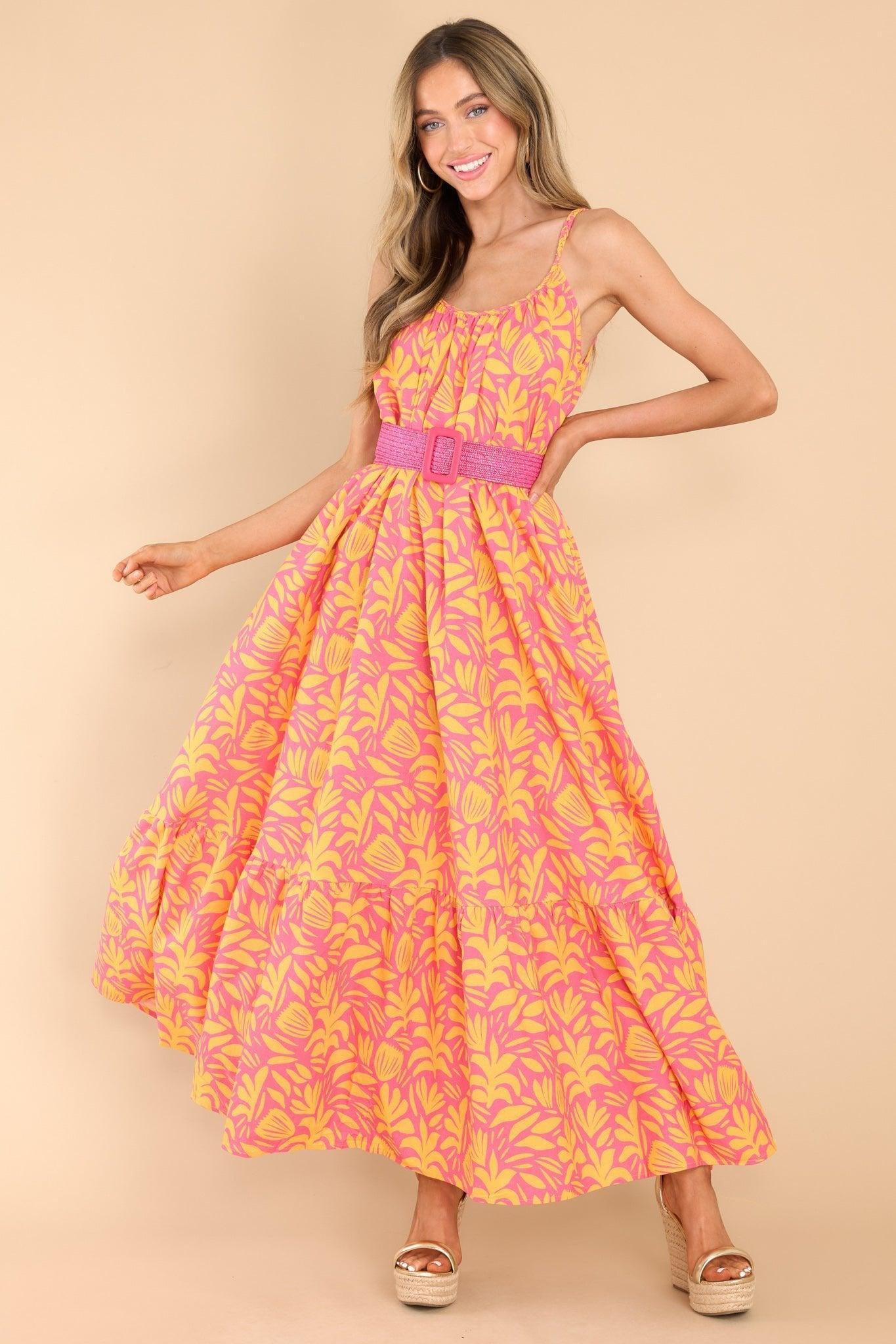 Palms Away The Game Is On Pink Multi Print Maxi Dress Product Image