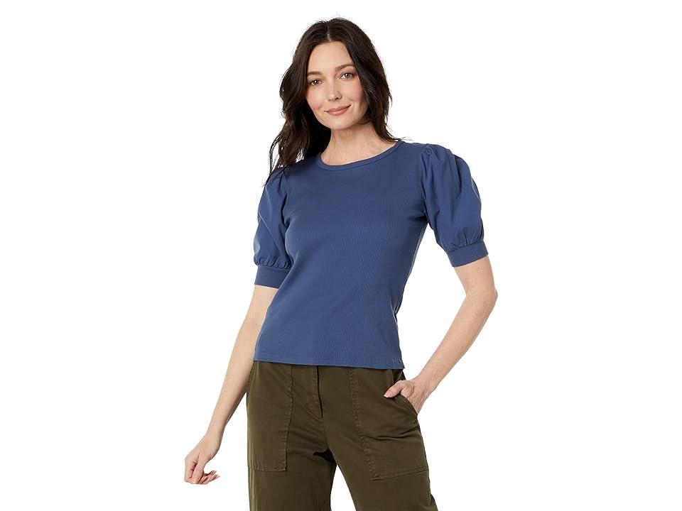 bobi Los Angeles Crew Neck Tee with Poplin Puff Sleeve (Coast) Women's Clothing Product Image