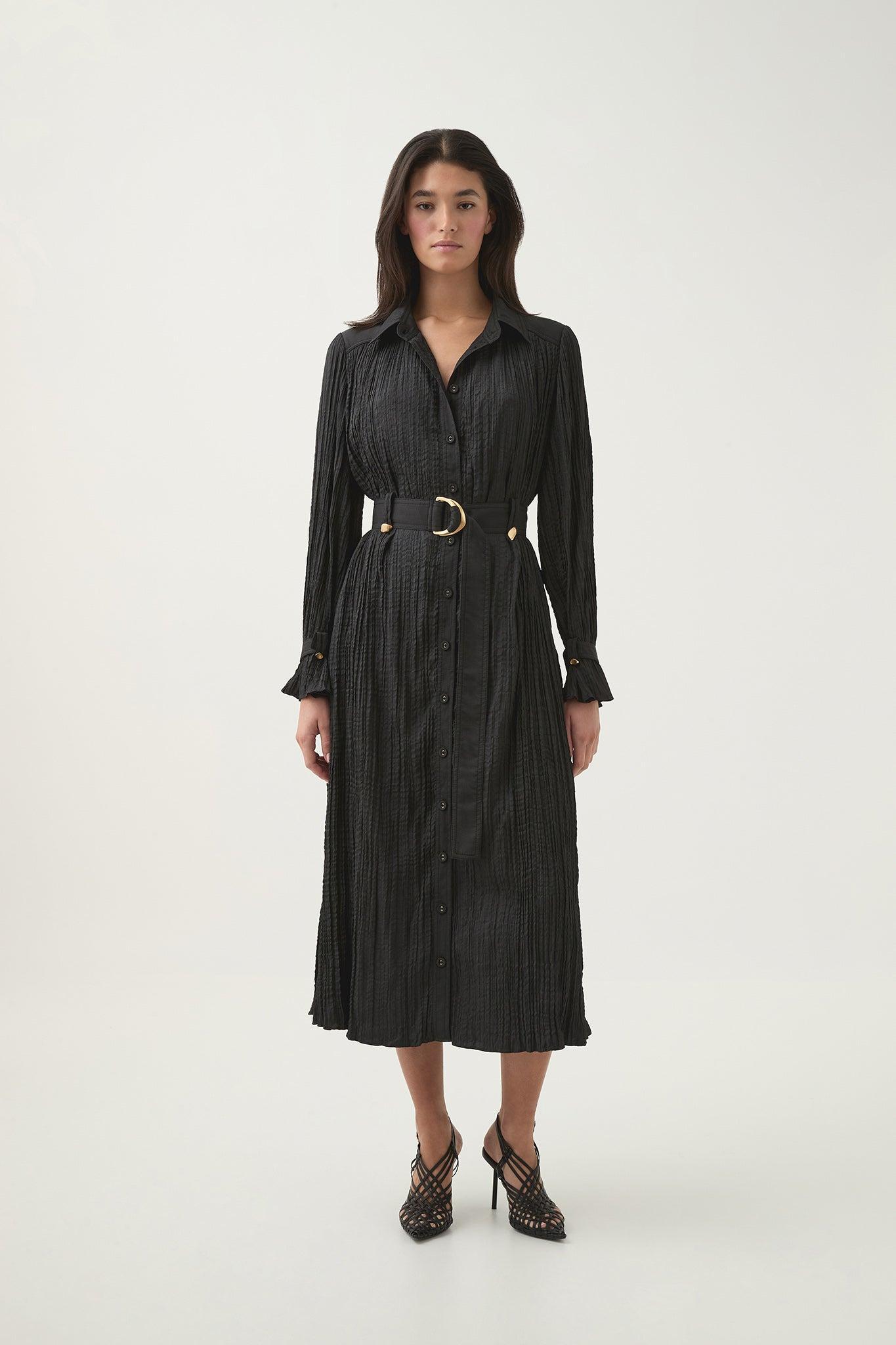 Bays Crushed Pleat Midi Dress Product Image