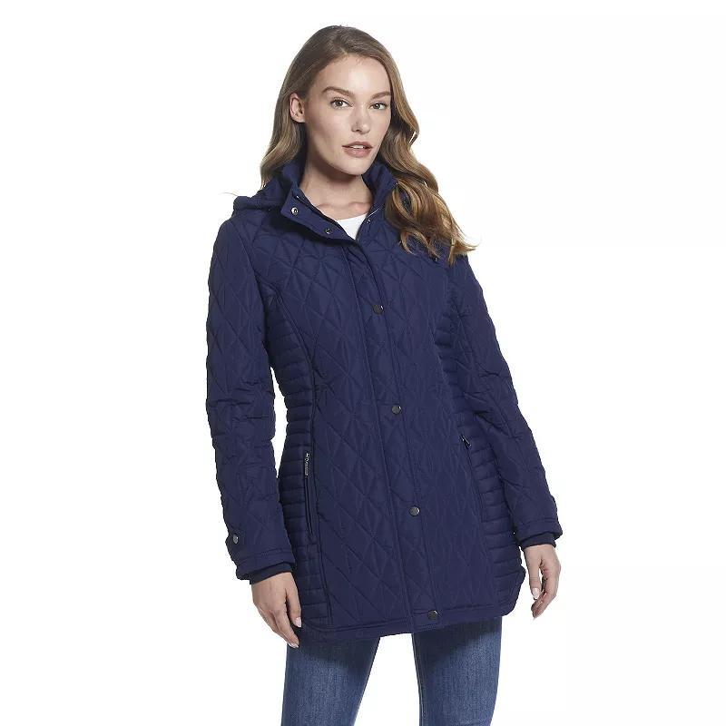 Womens Weathercast Hooded Quilted Walker Jacket Blue Product Image