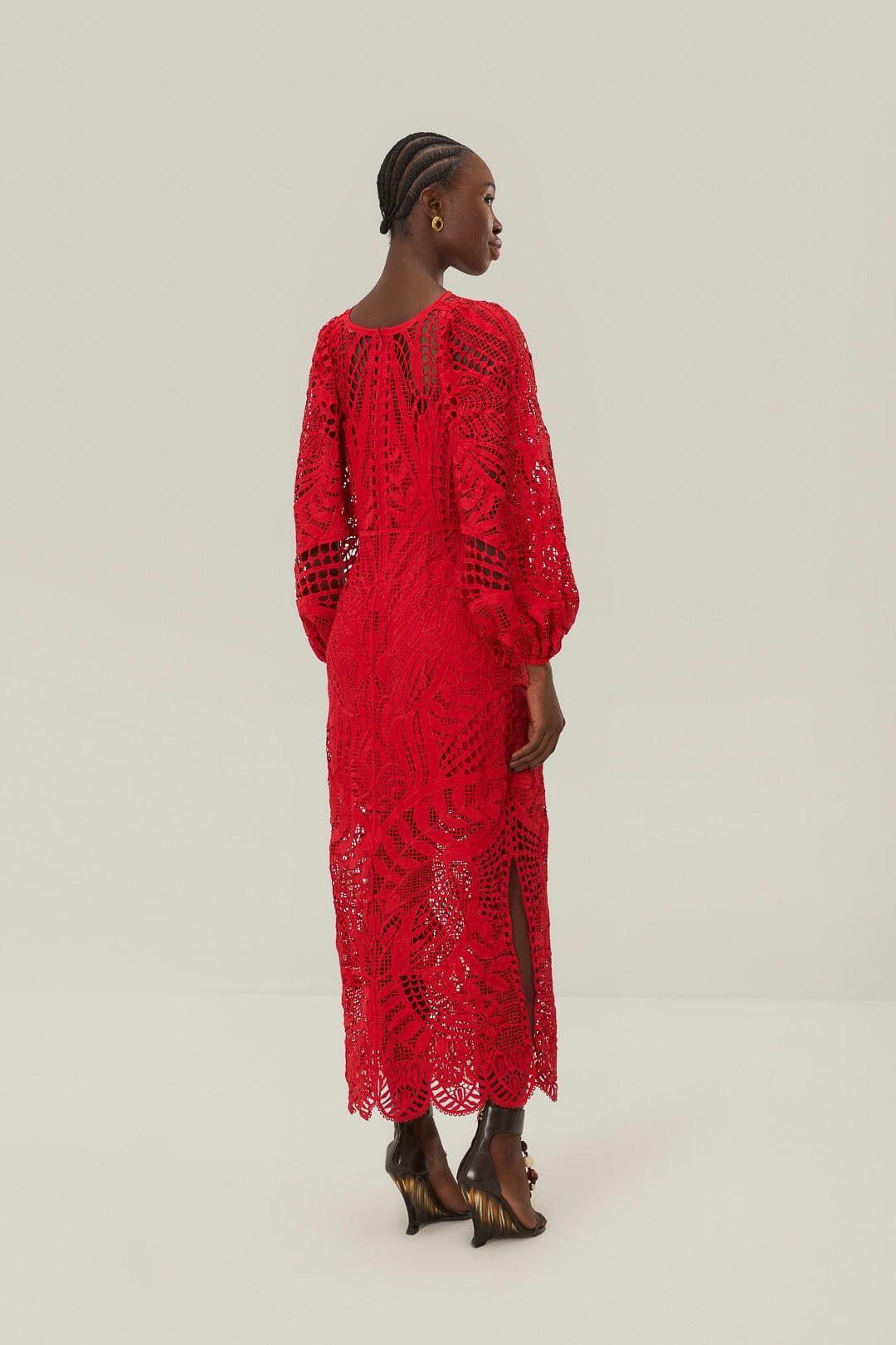 Red Nature Guipure Midi Dress Product Image