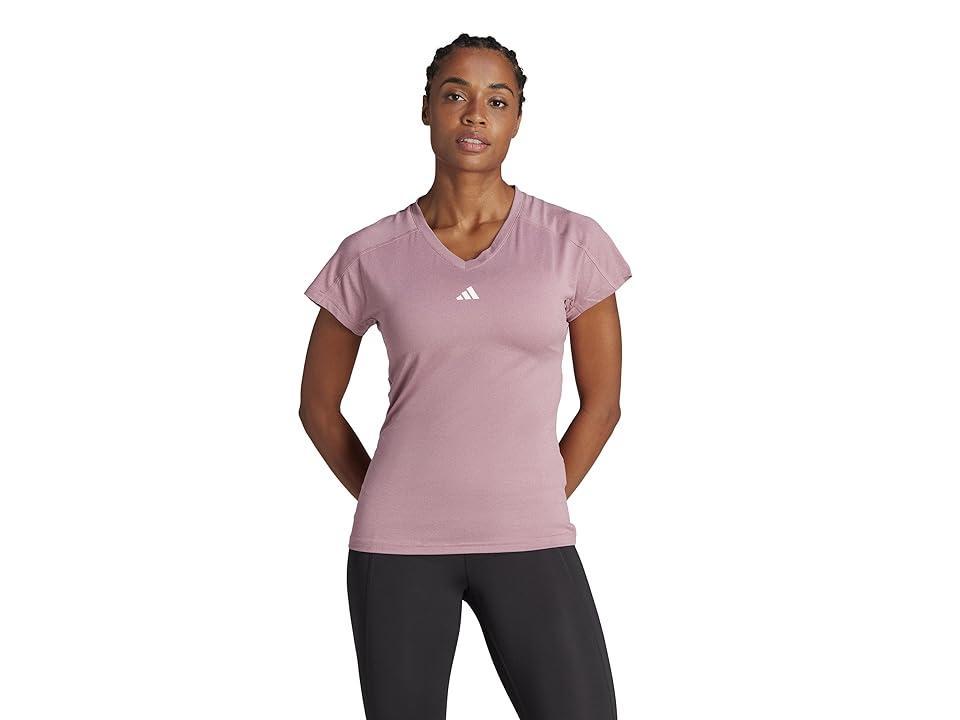 adidas Aeroready Train Essentials Minimal Branding V-Neck T-Shirt (Wonder Orchid) Women's Clothing Product Image