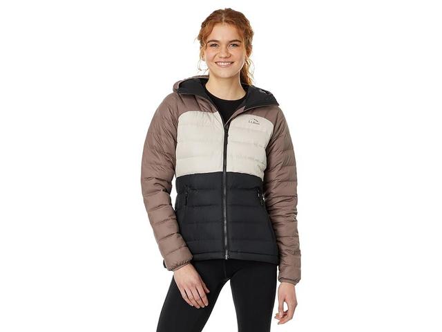 L.L.Bean Bean's Down Hooded Jacket Color-Block (Black/Taupe Brown) Women's Clothing Product Image