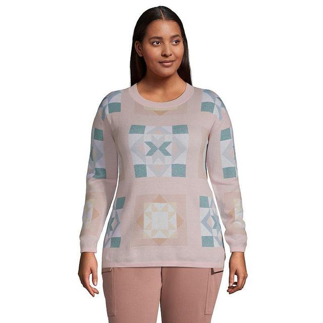 Plus Size Lands End Lightweight Crewneck Sweater, Womens Dark Pink Product Image