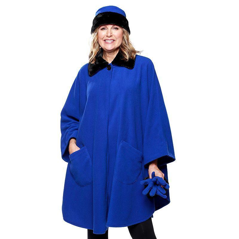 Womens Le Moda Faux Fur Trim Polar Fleece Wrap with Matching Gloves & Hat Product Image