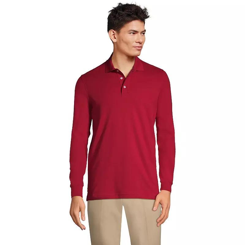 Lands End School Uniform Mens Long Sleeve Interlock Polo Shirt Product Image