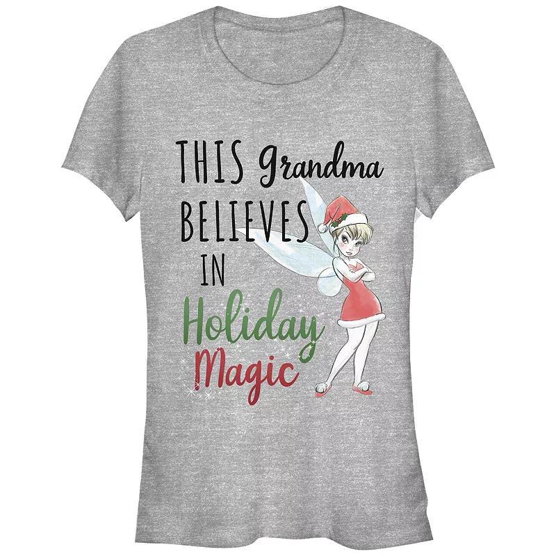 Disneys Tinker Bell Womens This Grandma Believes In Holiday Magic Graphic Tee Athletic Grey Product Image