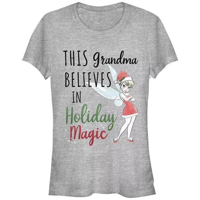 Disneys Tinker Bell Womens This Grandma Believes In Holiday Magic Graphic Tee Athletic Grey Product Image