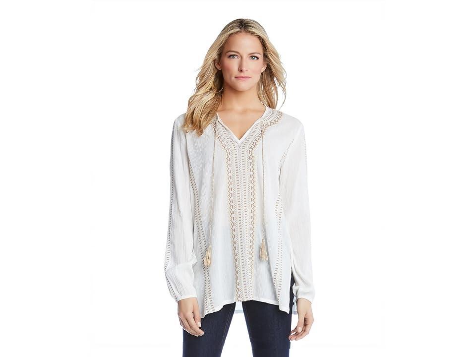 Karen Kane Split Neck Tassel Tie Embroidered Tunic Product Image