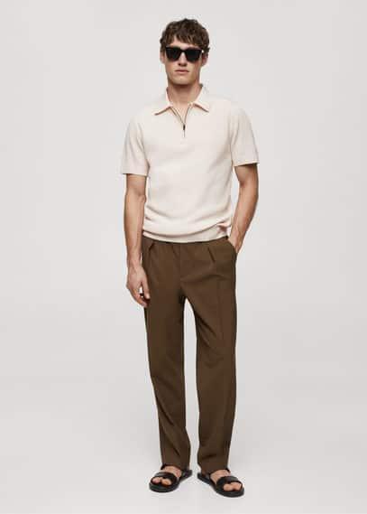 MANGO MAN - Cotton-knit polo shirt with zipper ecruMen Product Image