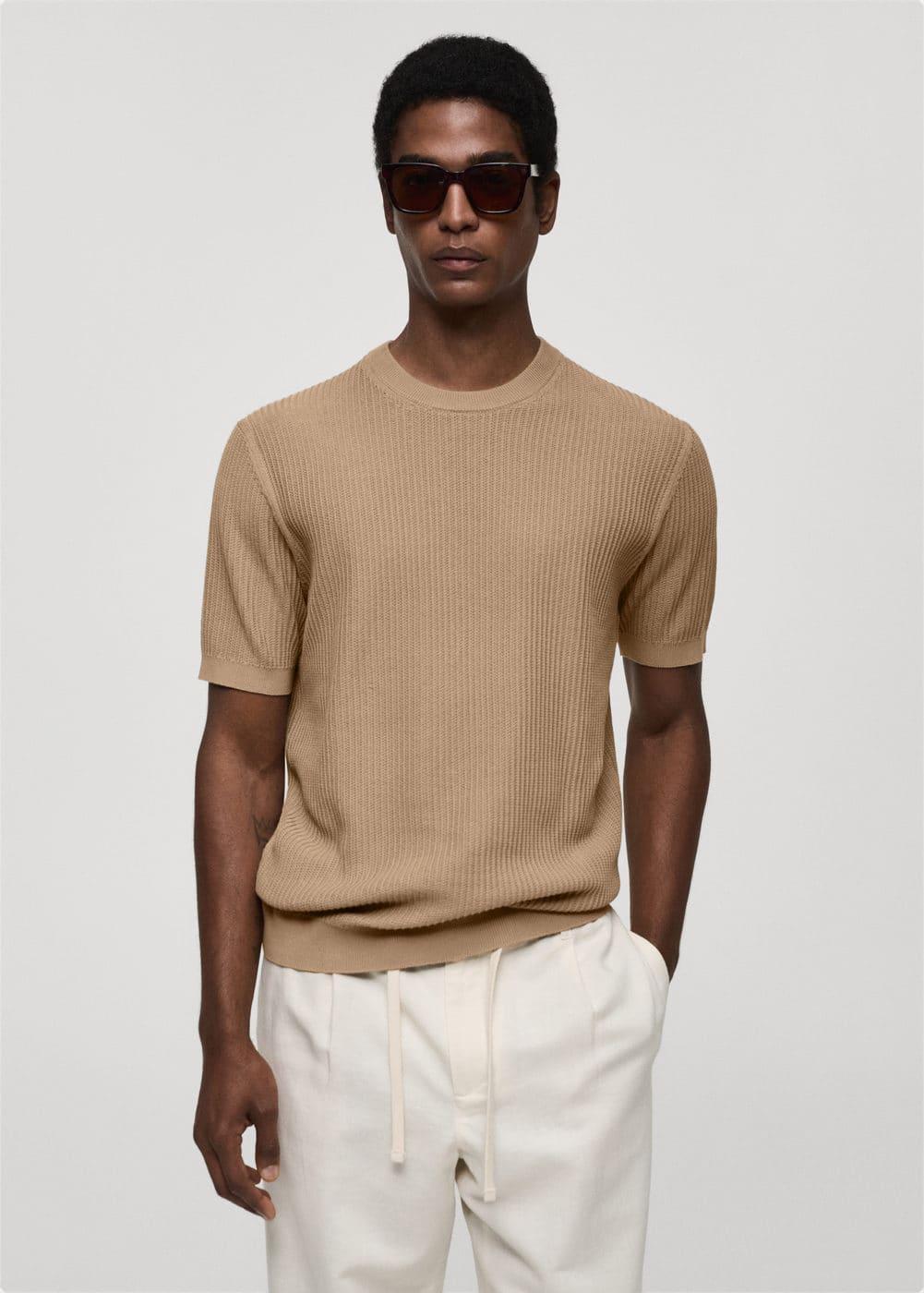 MANGO MAN - Ribbed knit t-shirt beigeMen Product Image