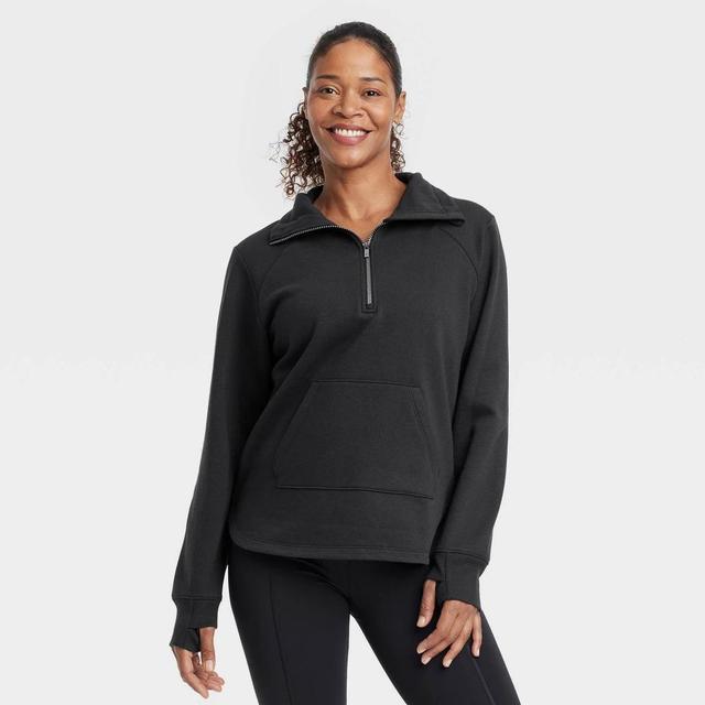 Womens Fleece 1/2 Zip Legging Friendly Pullover Sweatshirt - All In Motion Black XL Product Image