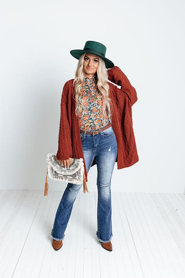 Iced Coffee Life Knit Cardigan In Rust Product Image