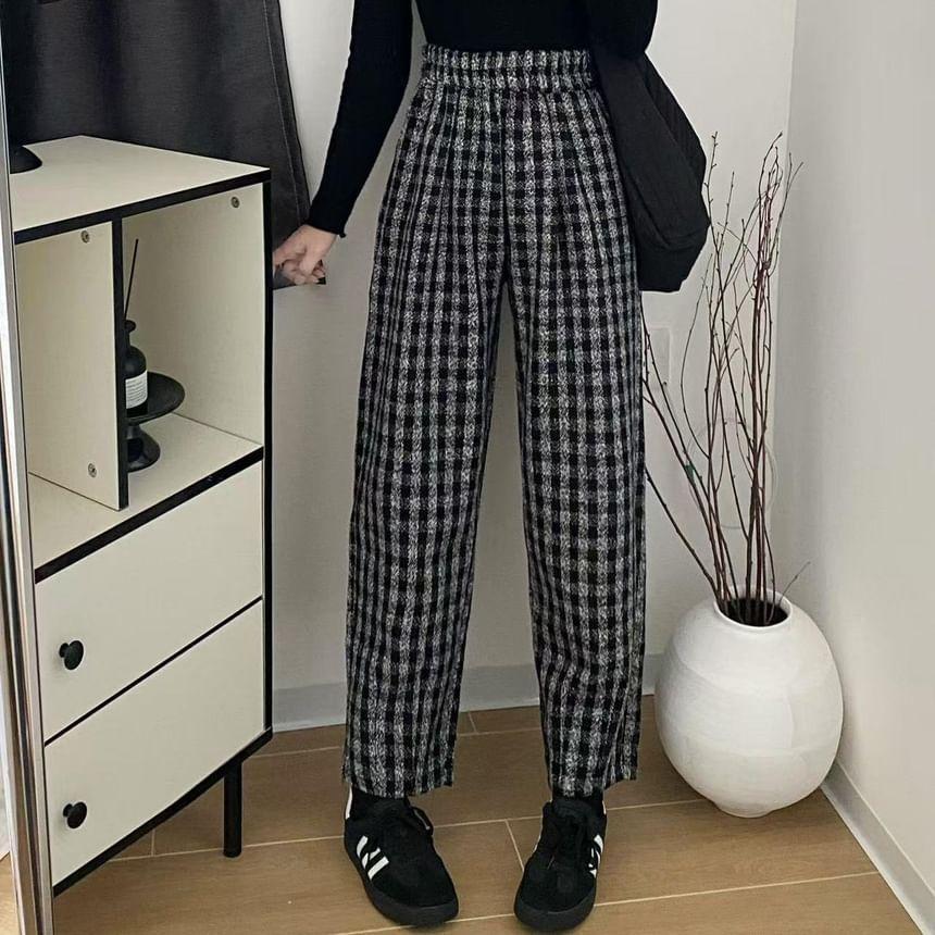 High Waist Plaid Straight Leg Pants product image