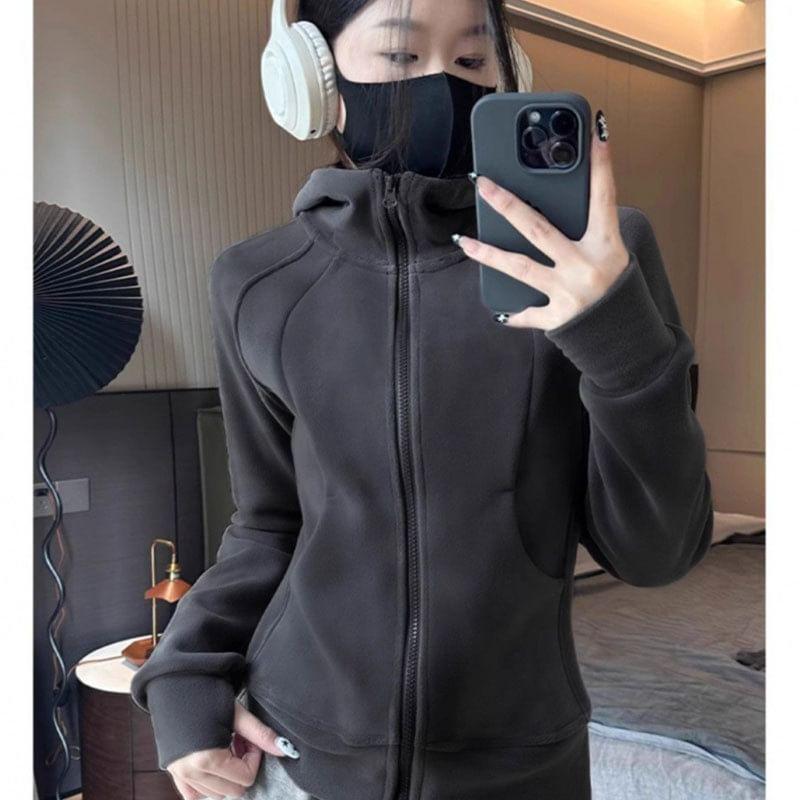 Plain Zip-Up Hoodie Product Image