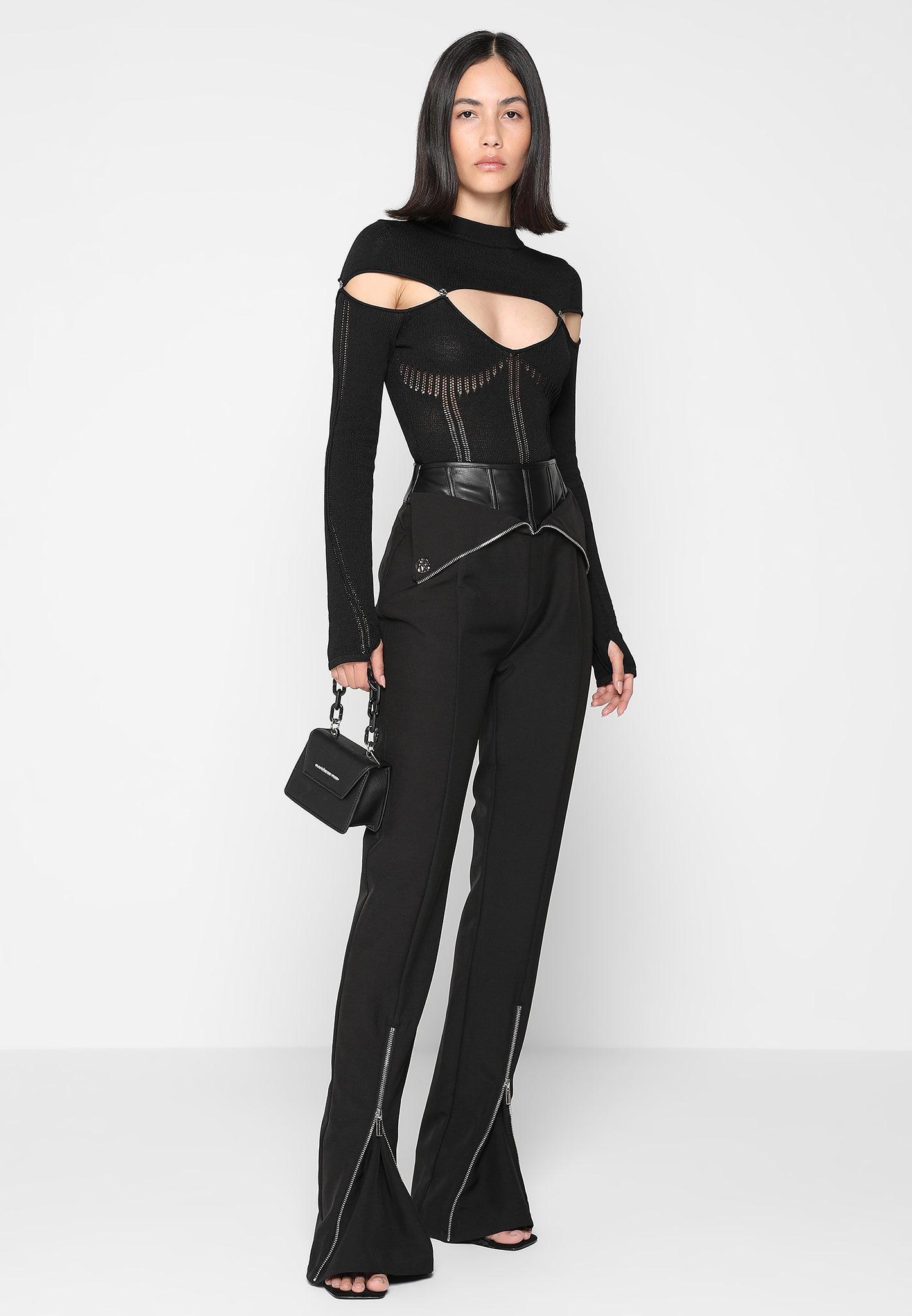 Knitted Cut Out Bodysuit - Black Female Product Image