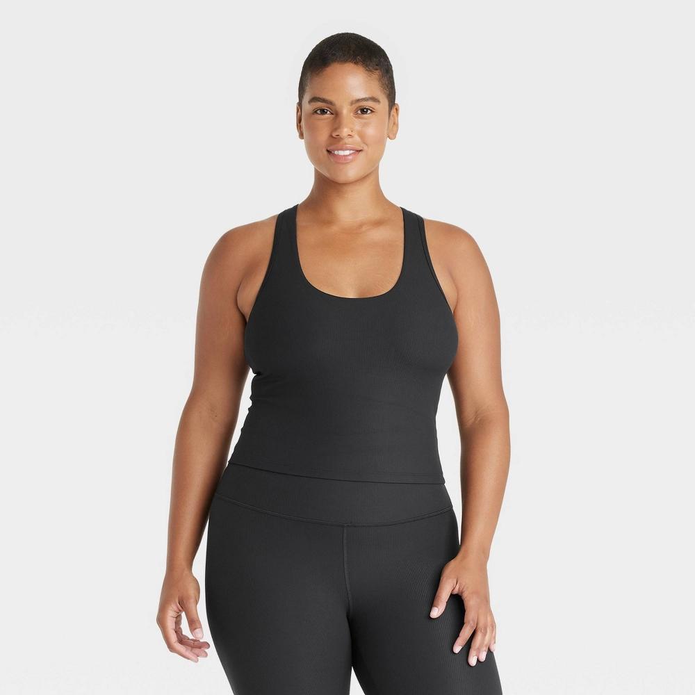 Womens Everyday Soft Rib Racerback Cropped Support Tank Top - All In Motion Black Product Image