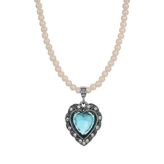 1928 Gold Tone Crystal Heart Necklace, Womens, Blue Product Image