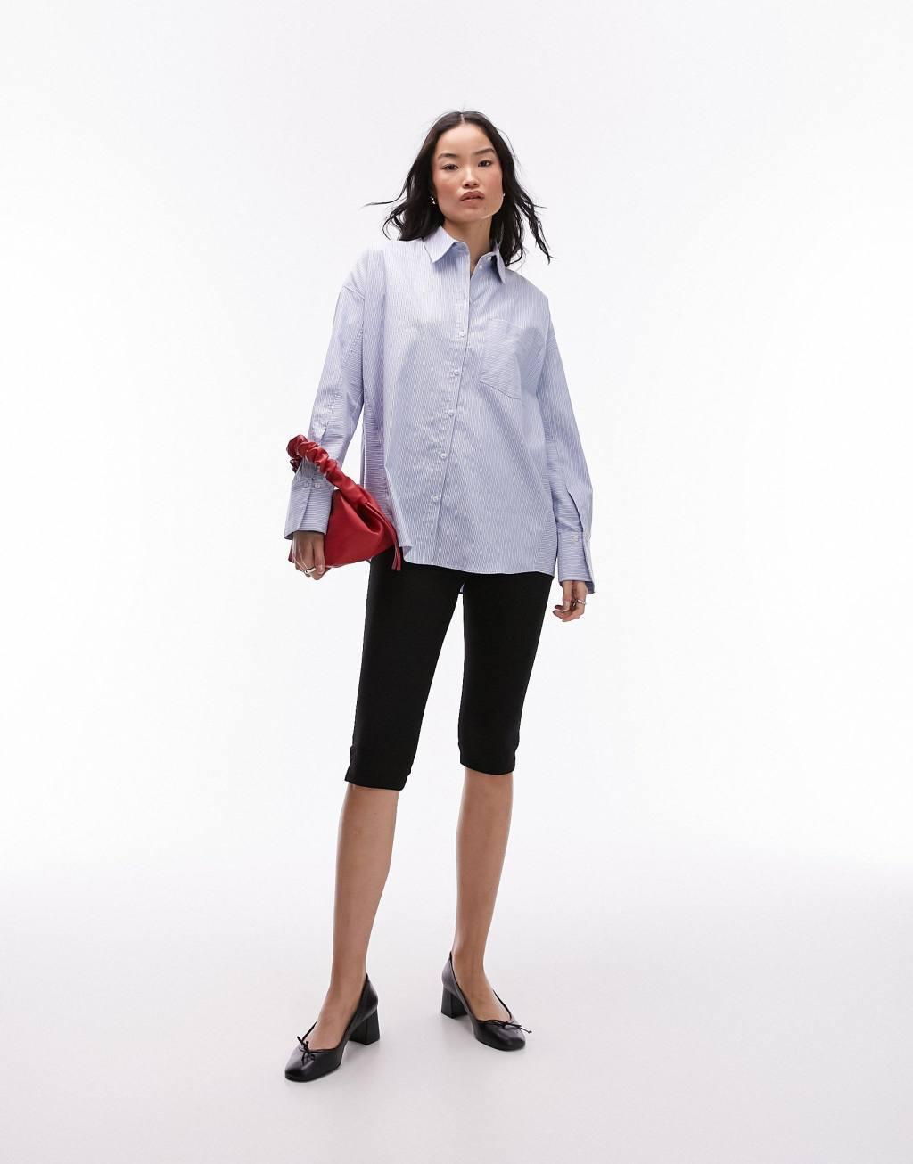 Topshop Oxford oversized shirt in blue stripe  Product Image