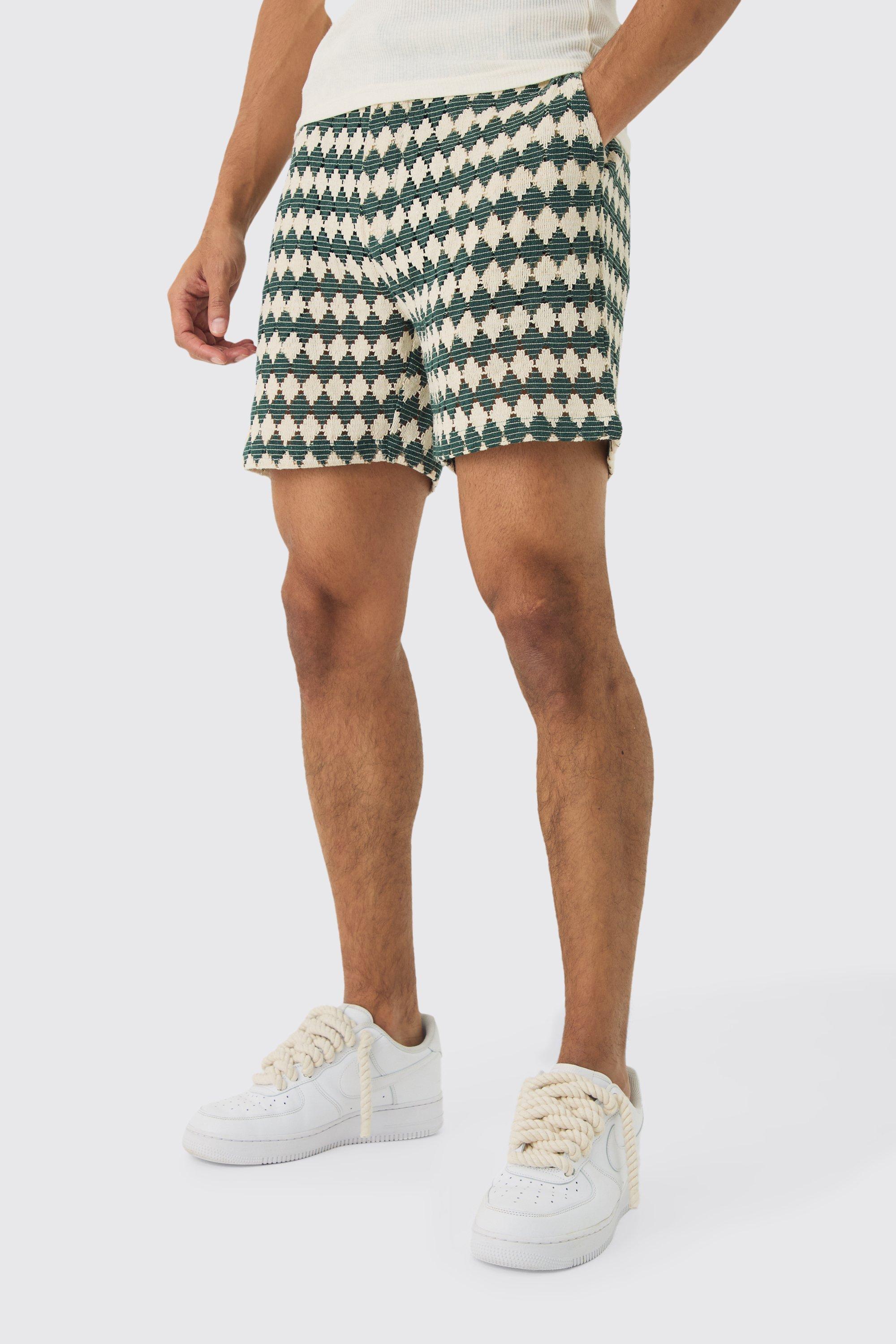 Elasticated Waist Diamond Crochet Bermuda Shorts | boohooMAN USA Product Image