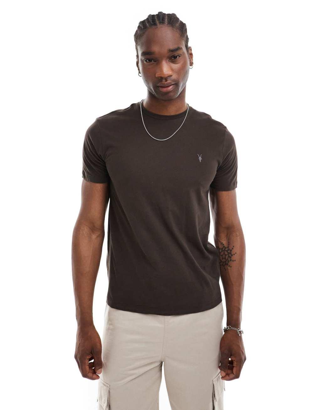 AllSaints Brace brushed cotton T-shirt in dark brown Product Image