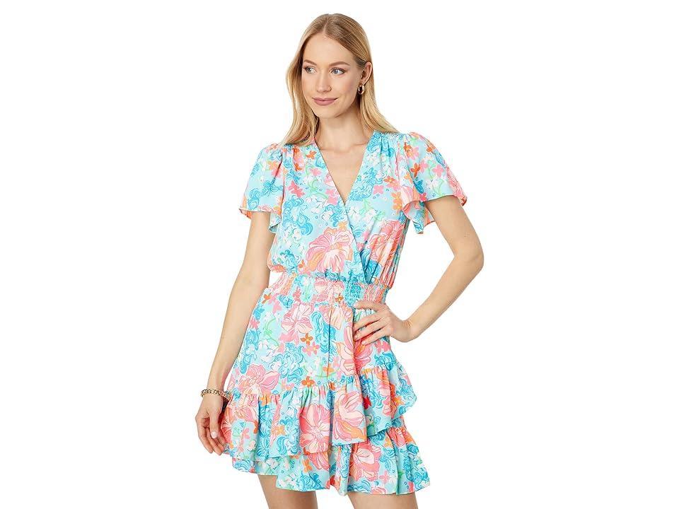 Lilly Pulitzer Maryanne Flutter Sleeve Stretch (Surf Luscious Lions) Women's Clothing Product Image