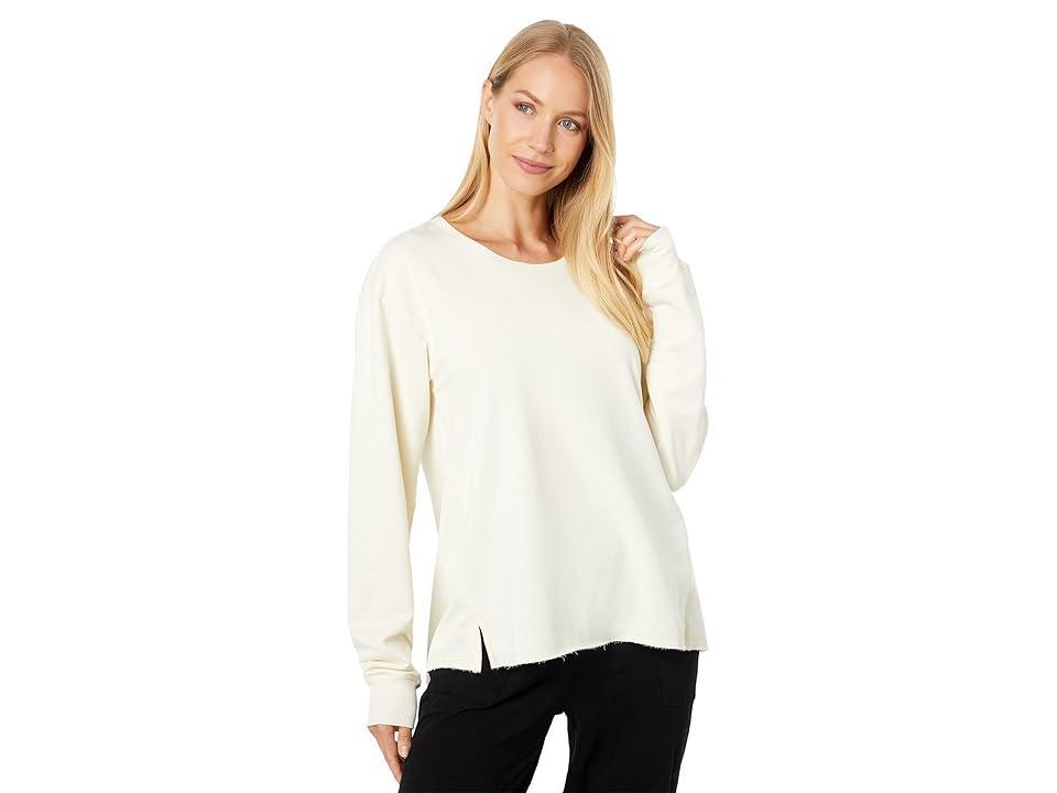 Mod-o-doc Burnout Fleece Long Sleeve Open Crew Split Hem Top (Sweet Corn) Women's Clothing Product Image