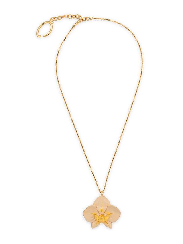 Womens 24K-Gold-Plated & Enamel Orchid Pendant Necklace Product Image