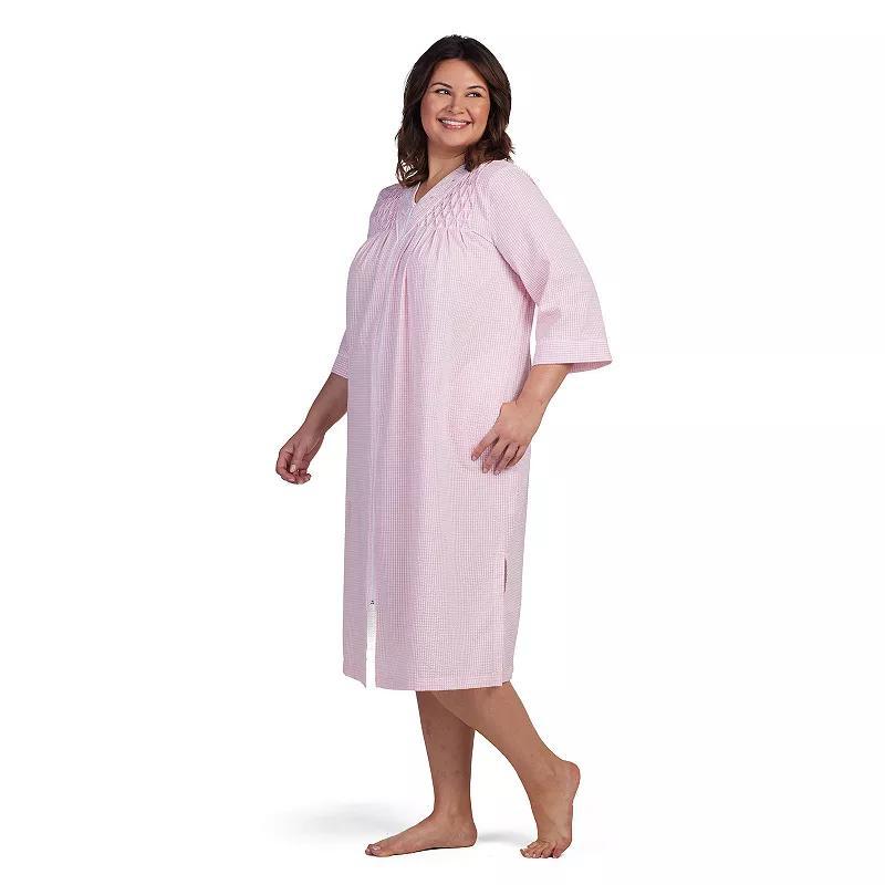 Plus Size Miss Elaine Essentials Seersucker Long Zip Robe, Womens Product Image