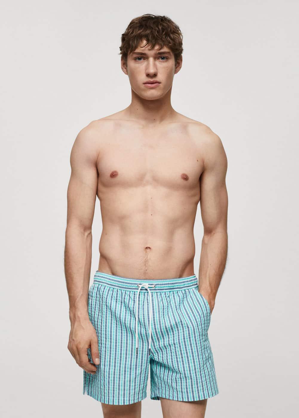 MANGO MAN - Striped lace print swimsuit sky blueMen Product Image