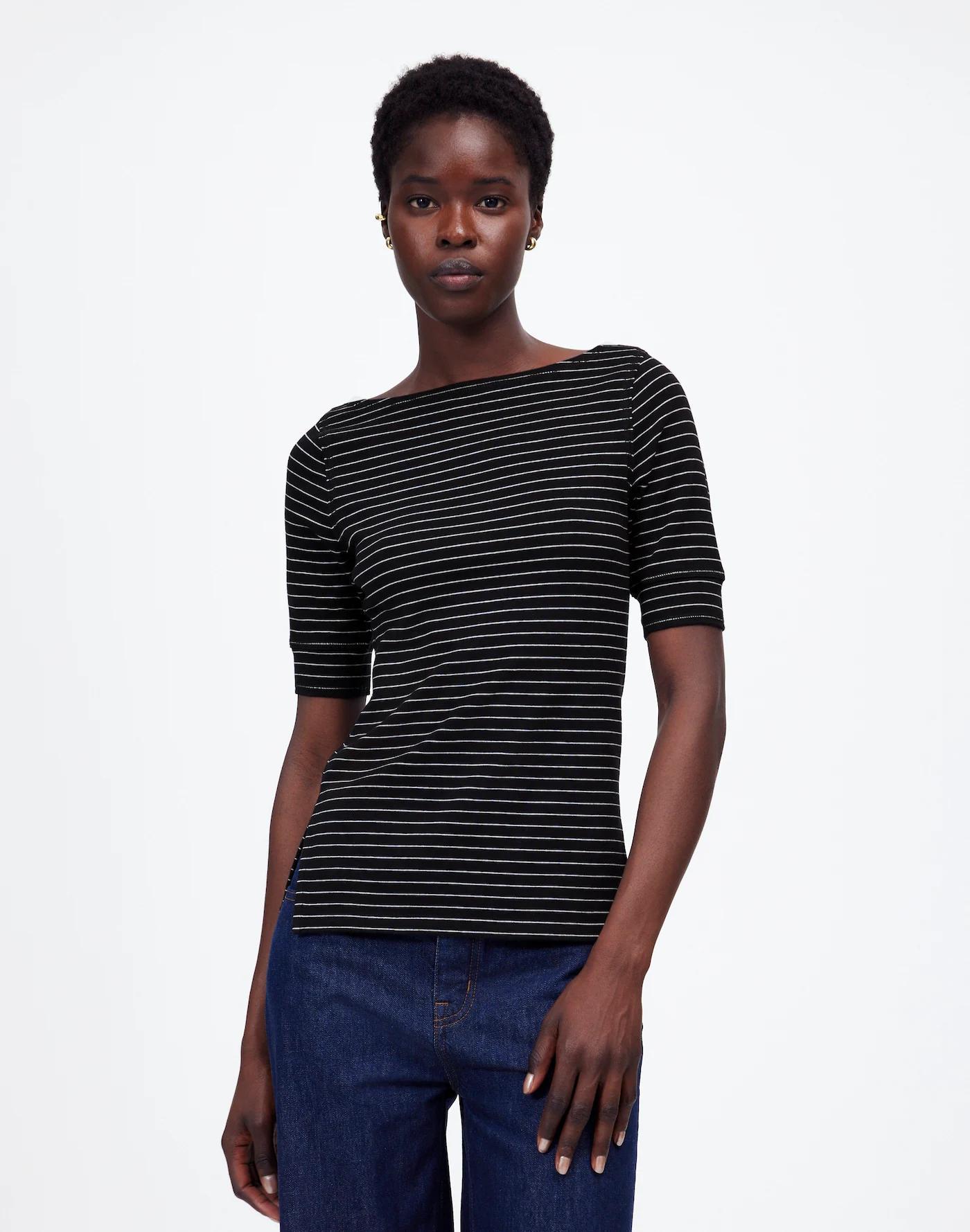 Ribbed Boatneck Tee in Stripe Product Image