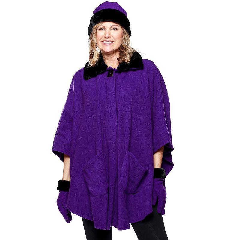 Womens Le Moda Faux Fur Trim Polar Fleece Wrap with Matching Gloves & Hat Product Image