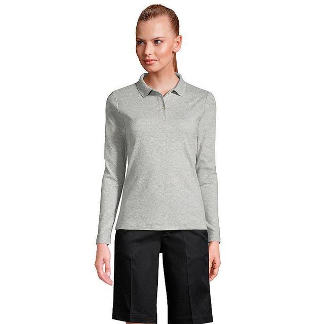 Womens Lands End School Uniform Long Sleeve Interlock Polo Shirt Product Image