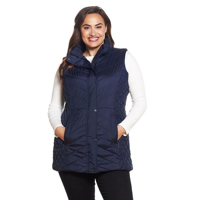 Plus Size Weathercast Quilted Long Puffer Vest, Womens Black Product Image