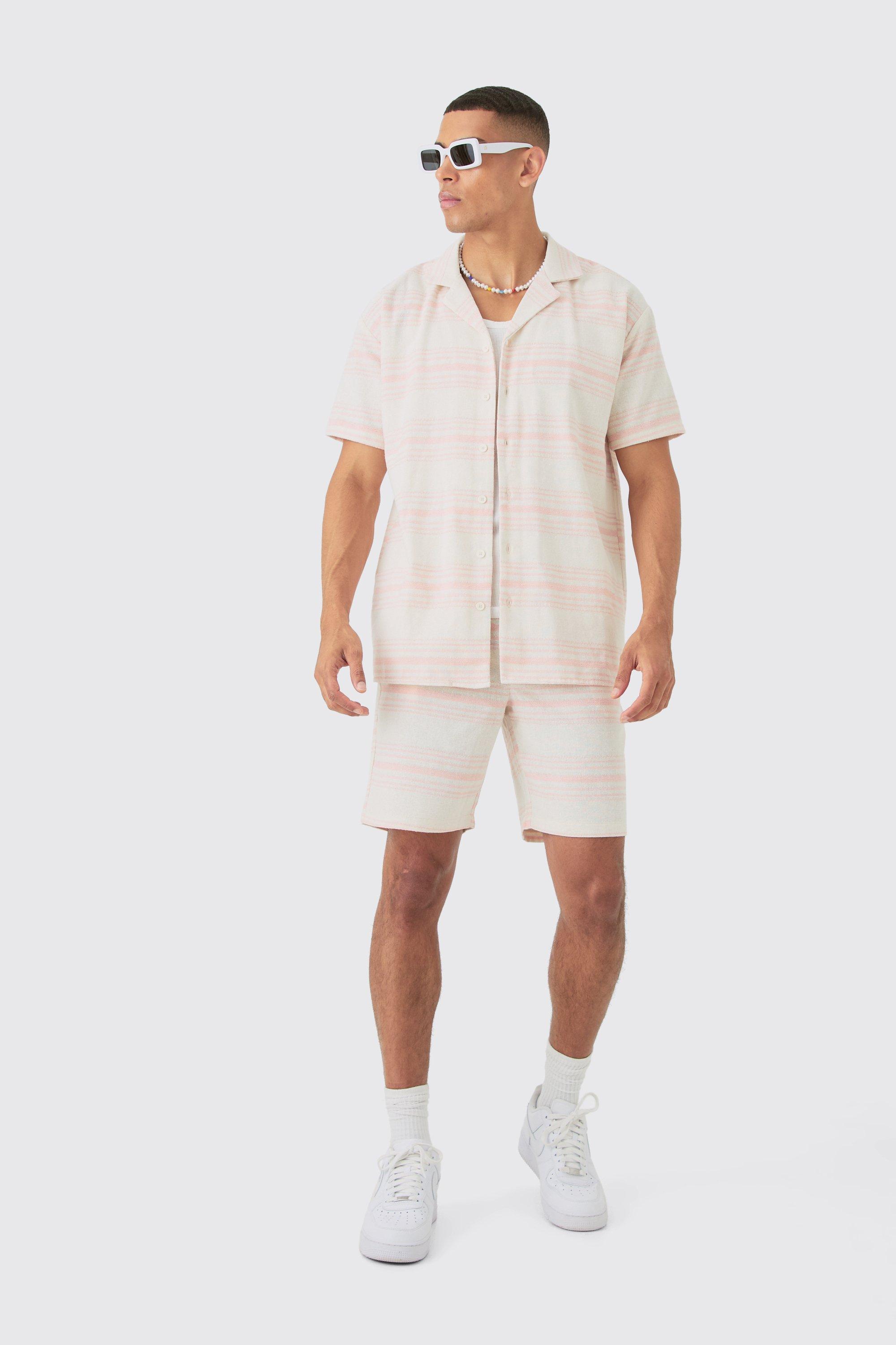 Short Sleeve Aztec Stripe Oversized Shirt & Short | boohooMAN USA Product Image